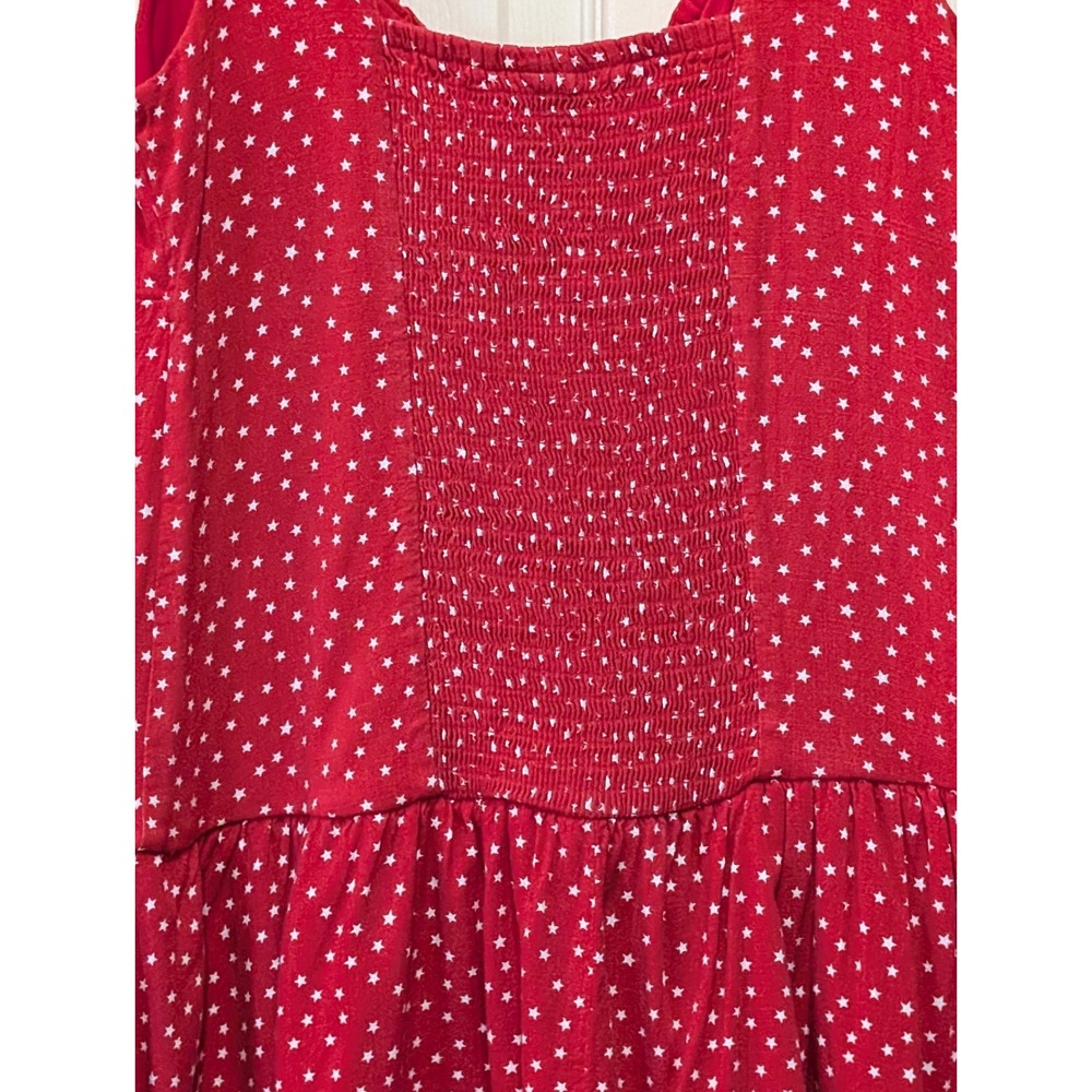 Wild Fable Red Star Print Tie Front Mini Dress Womens Medium Smocked Back - Picture 8 of 11